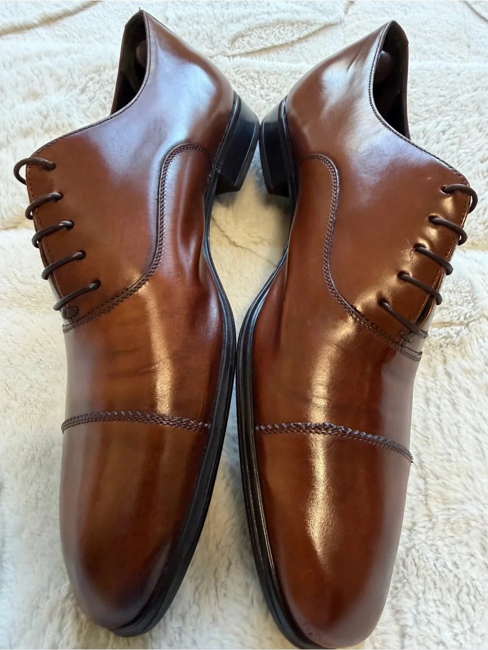$895 Salvatore Ferragamo Brown Leather Cap-Toe Oxford Dress Shoes 9